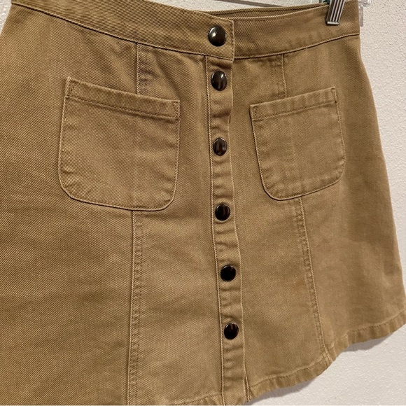 Urban Outfitters Skirt BDG Tan Khaki Denim Skirt Mod Snap Front A-line Mini SP - Picture 4 of 5